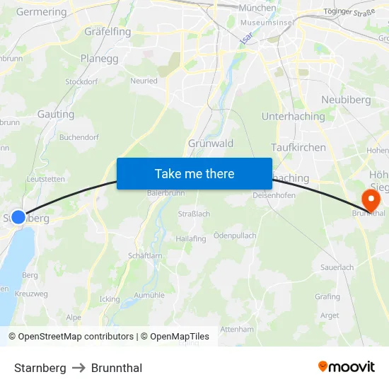 Starnberg to Brunnthal map