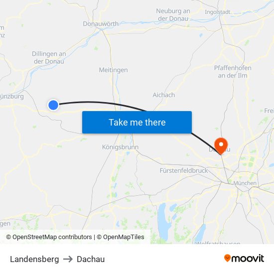 Landensberg to Dachau map