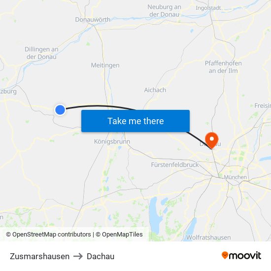 Zusmarshausen to Dachau map