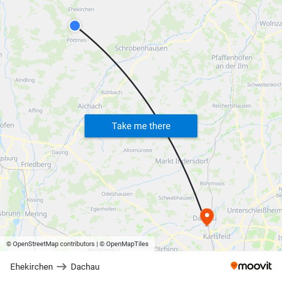 Ehekirchen to Dachau map