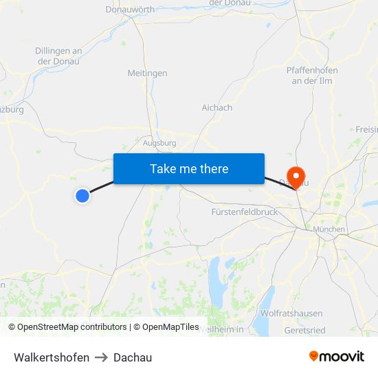Walkertshofen to Dachau map