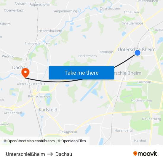 Unterschleißheim to Dachau map