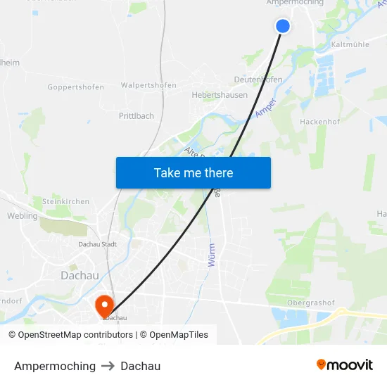 Ampermoching to Dachau map
