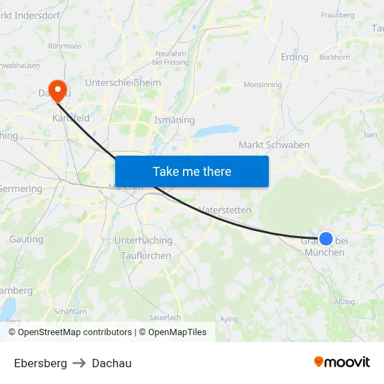 Ebersberg to Dachau map