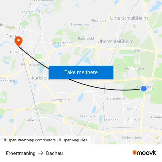 Froettmaning to Dachau map