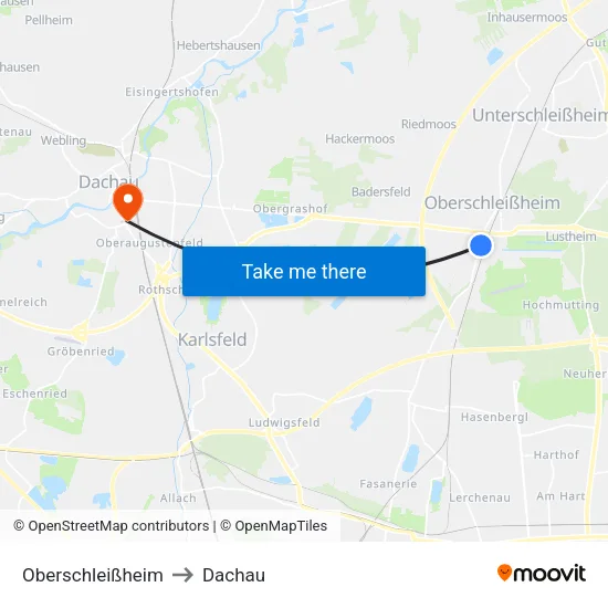 Oberschleißheim to Dachau map