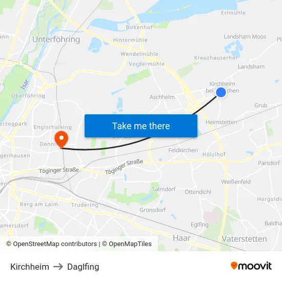 Kirchheim to Daglfing map