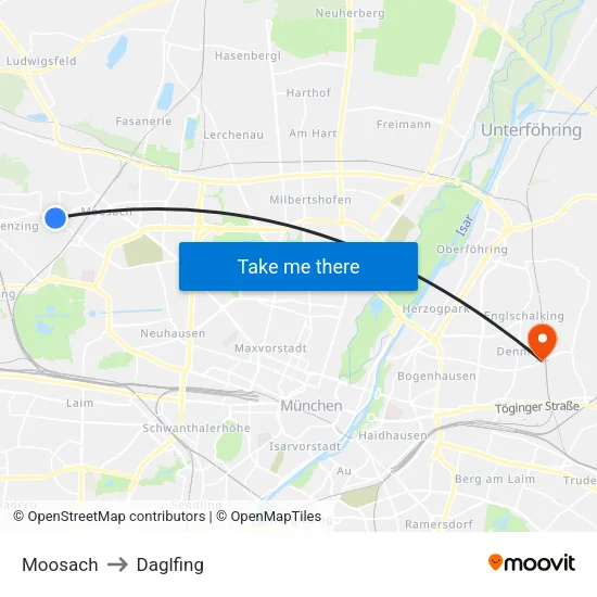 Moosach to Daglfing map