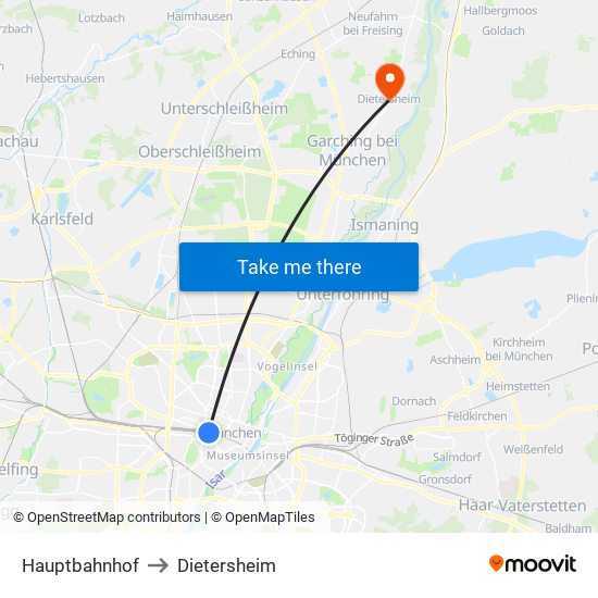 Hauptbahnhof to Dietersheim map