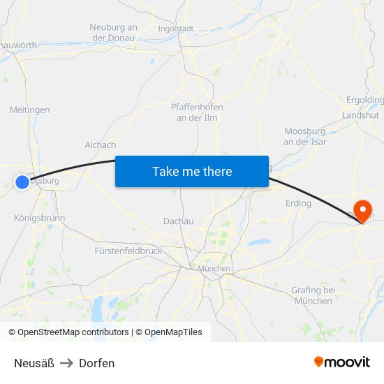 Neusäß to Dorfen map
