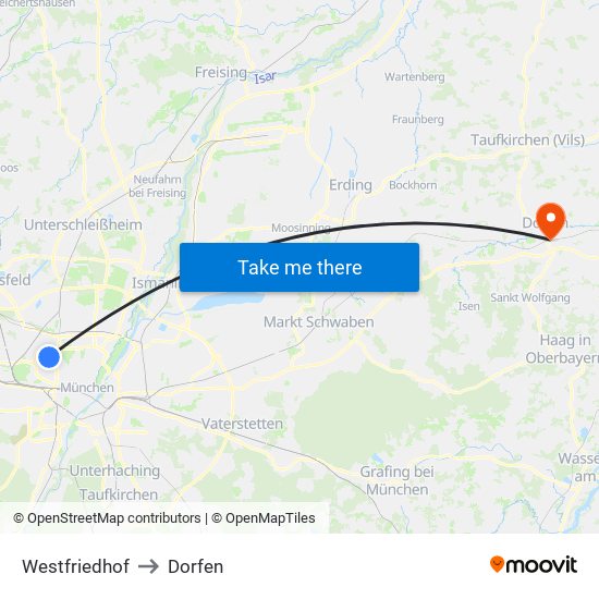 Westfriedhof to Dorfen map