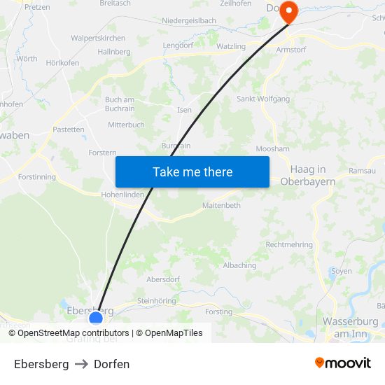 Ebersberg to Dorfen map