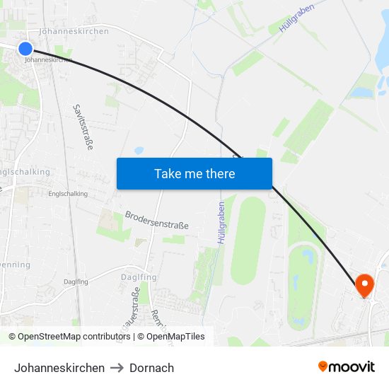 Johanneskirchen to Dornach map