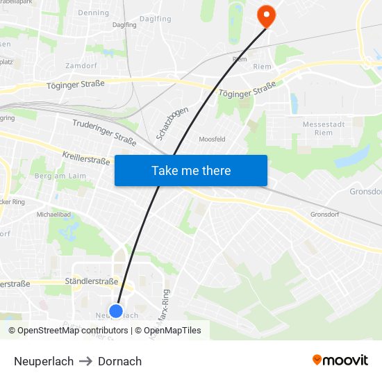 Neuperlach to Dornach map