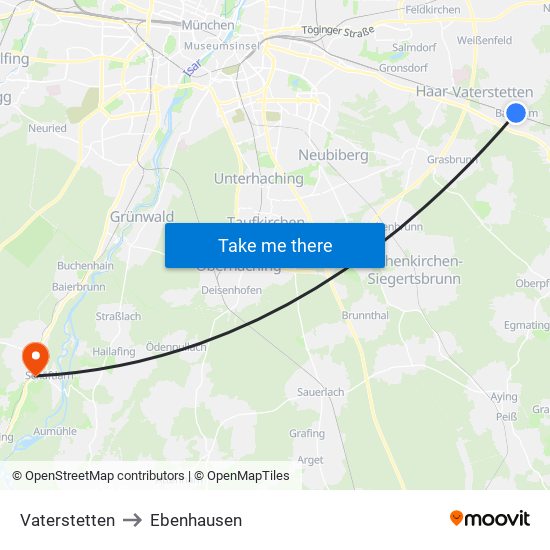 Vaterstetten to Ebenhausen map