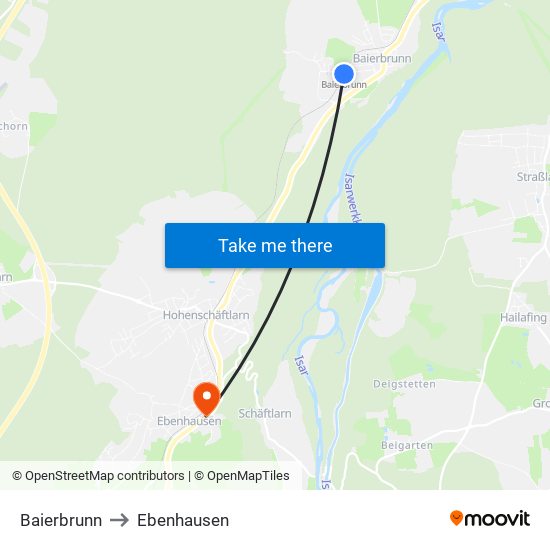 Baierbrunn to Ebenhausen map