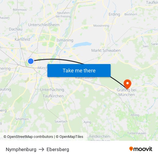 Nymphenburg to Ebersberg map