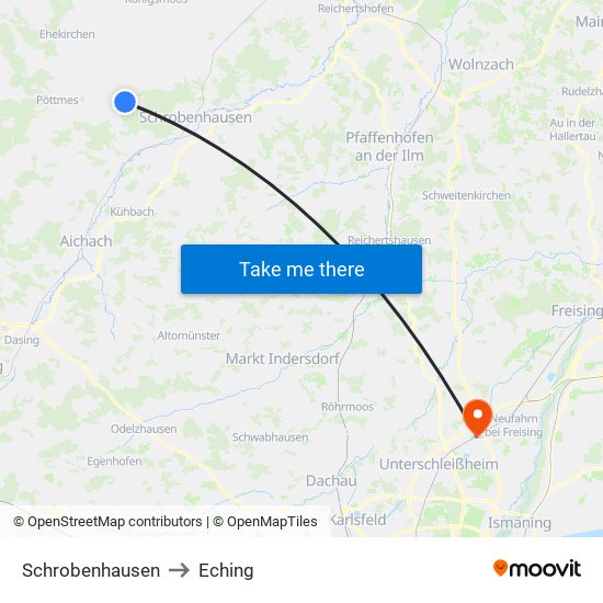 Schrobenhausen to Eching map