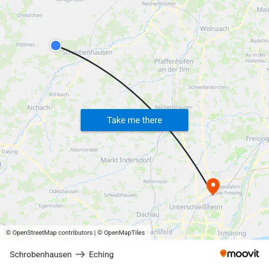 Schrobenhausen to Eching map