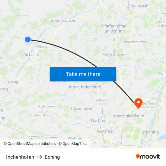 Inchenhofen to Eching map