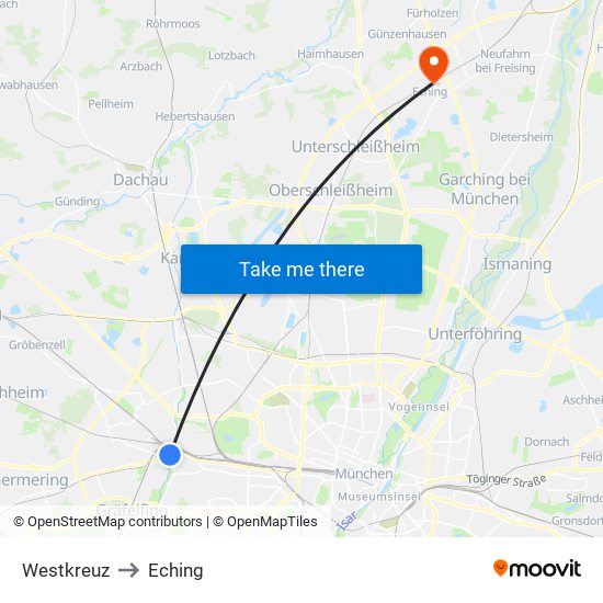 Westkreuz to Eching map