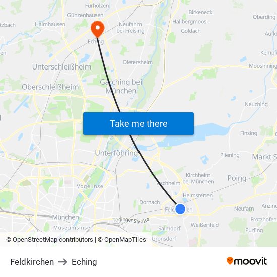 Feldkirchen to Eching map