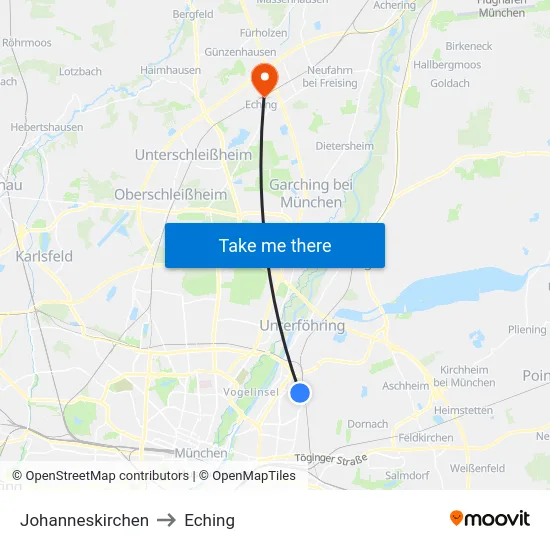 Johanneskirchen to Eching map