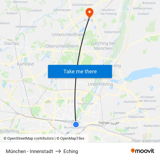 München - Innenstadt to Eching map