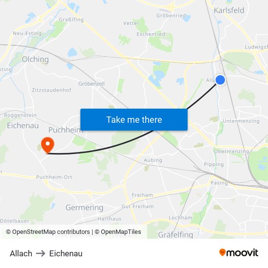 Allach to Eichenau map
