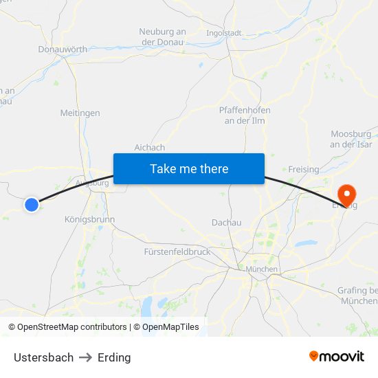 Ustersbach to Erding map