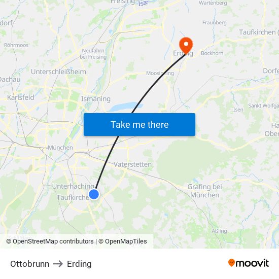 Ottobrunn to Erding map