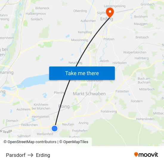 Parsdorf to Erding map