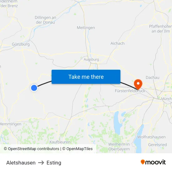 Aletshausen to Esting map