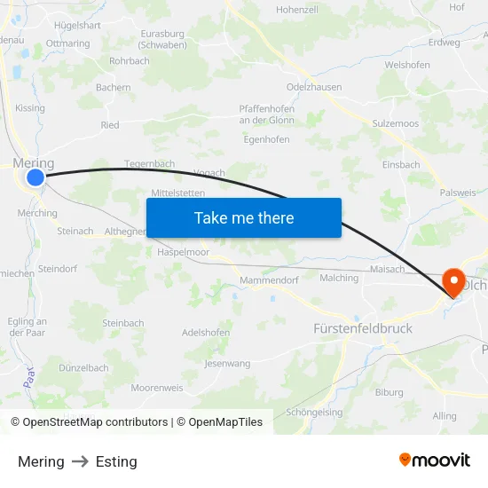 Mering to Esting map