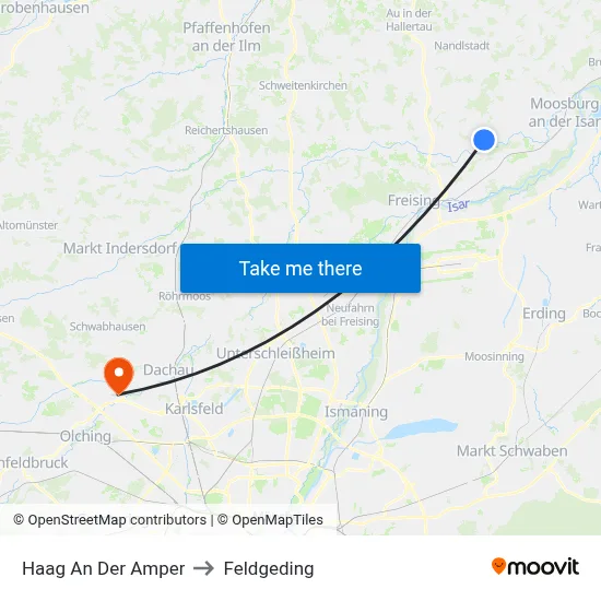 Haag An Der Amper to Feldgeding map