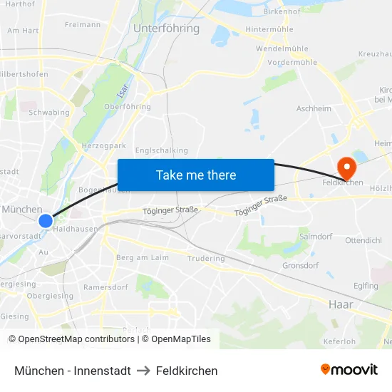 München - Innenstadt to Feldkirchen map