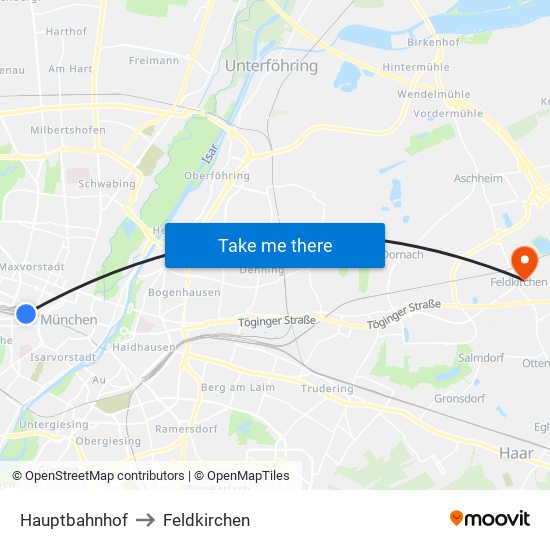 Hauptbahnhof to Feldkirchen map