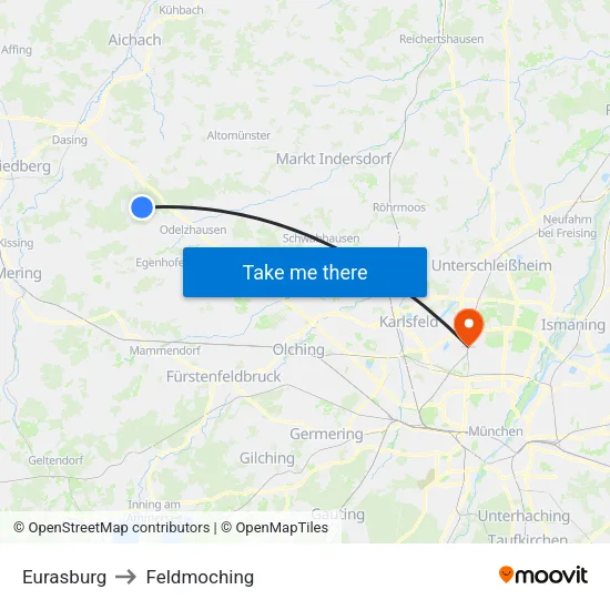 Eurasburg to Feldmoching map