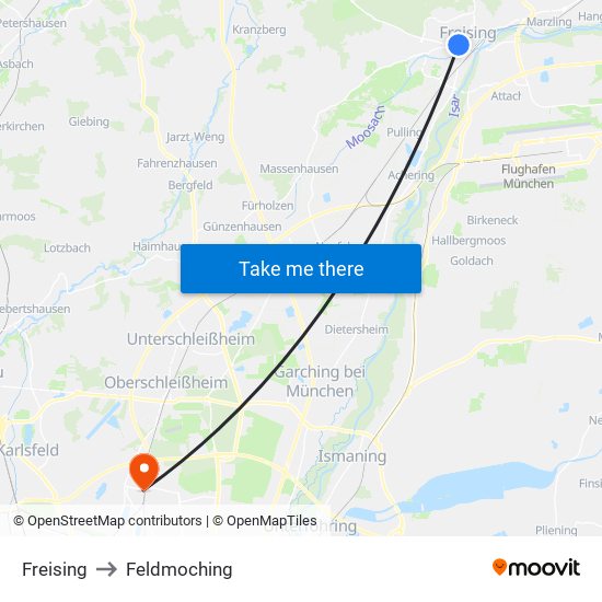 Freising to Feldmoching map