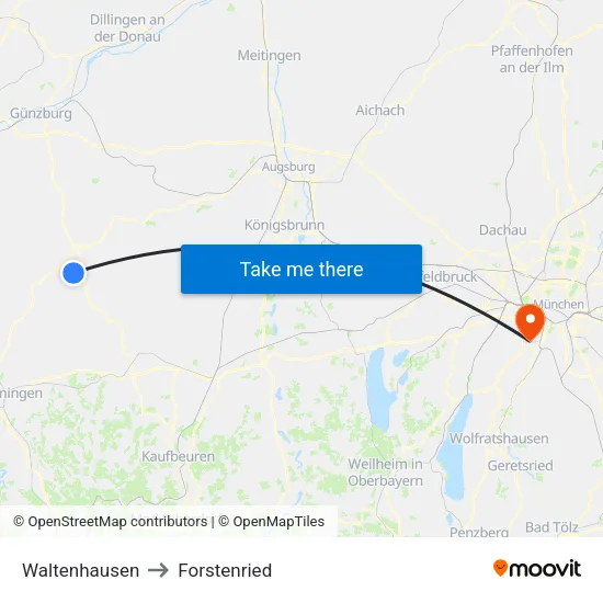 Waltenhausen to Forstenried map