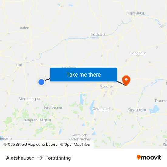 Aletshausen to Forstinning map