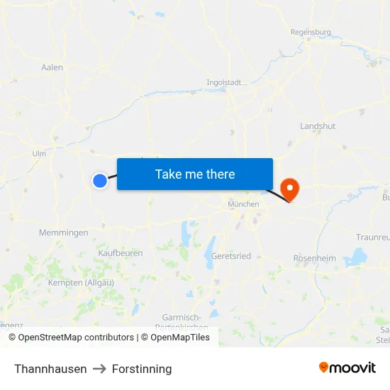 Thannhausen to Forstinning map