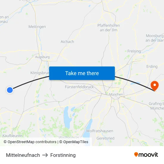 Mittelneufnach to Forstinning map