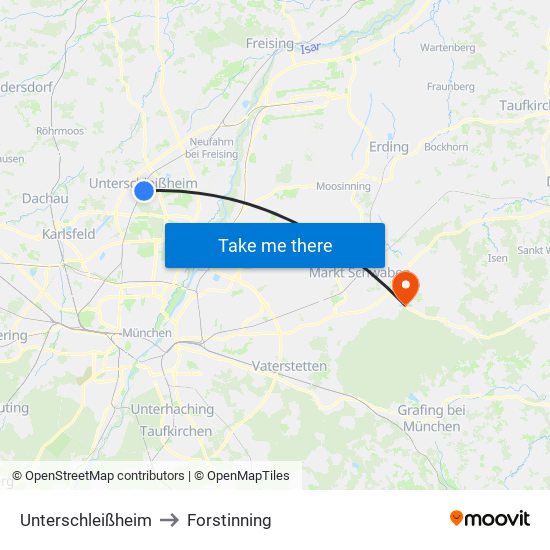 Unterschleißheim to Forstinning map