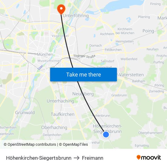 Höhenkirchen-Siegertsbrunn to Freimann map