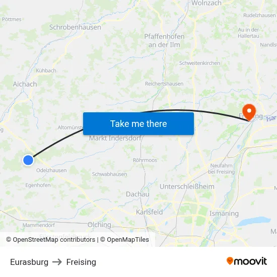 Eurasburg to Freising map