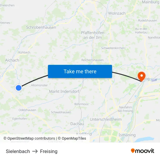 Sielenbach to Freising map