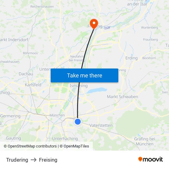 Trudering to Freising map