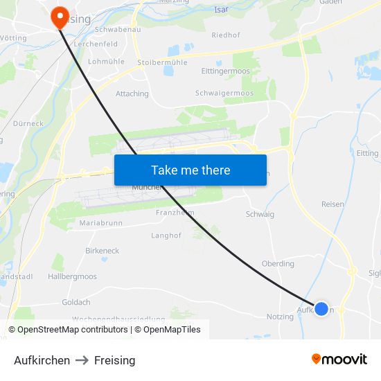 Aufkirchen to Freising map