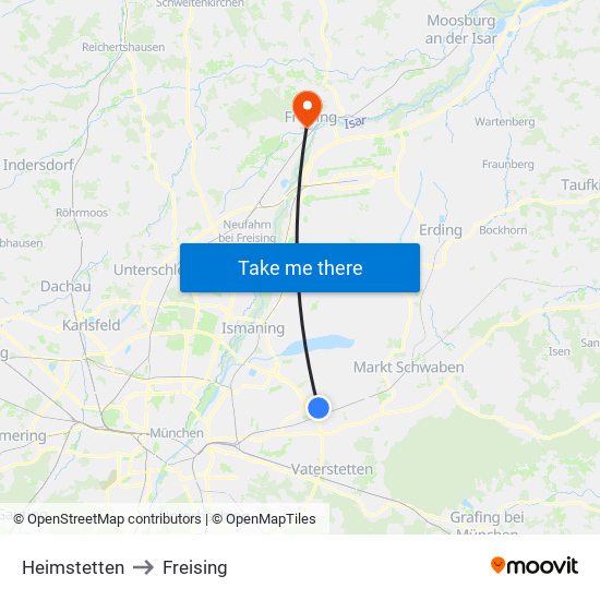 Heimstetten to Freising map